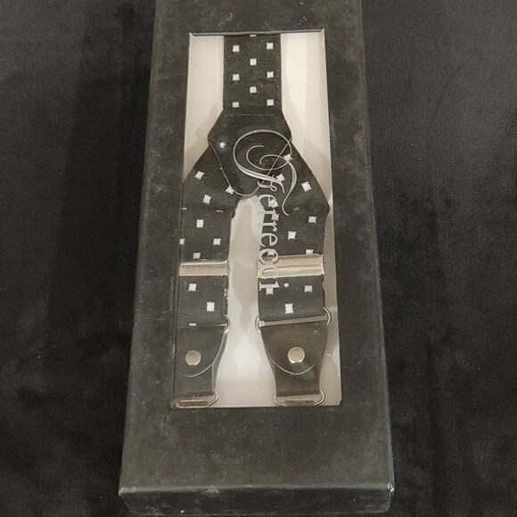 MEN'S FERRECCI BLK-WHT DOT CLIP END SUSPENDERS. - Picture 2 of 3